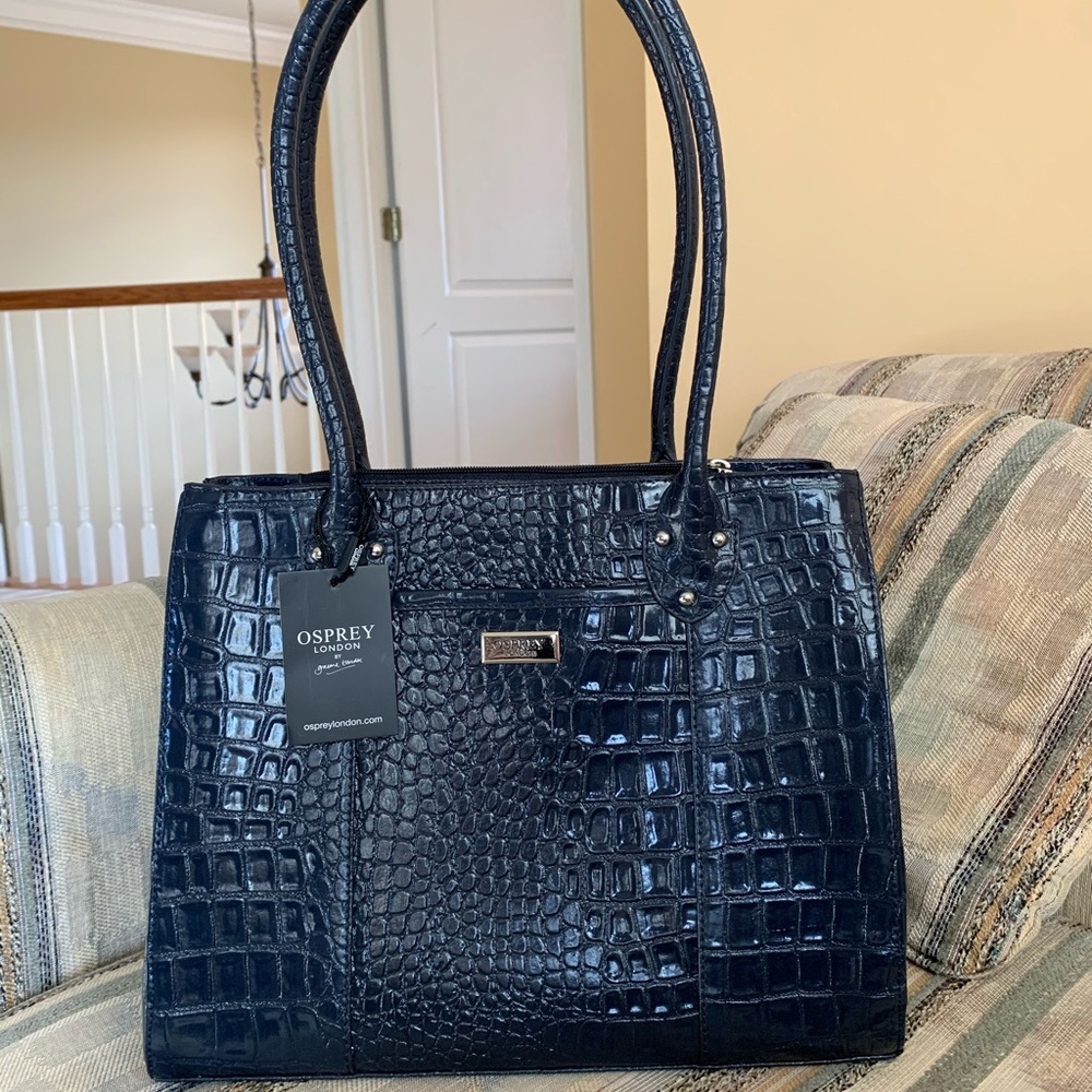 Osprey London Tote-navy blue crocodile embossed leather. Very gently used.